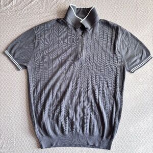 Soul Star Grey Stylish Mens Dress Sweater Shirt half sleeve with Metal Zip top